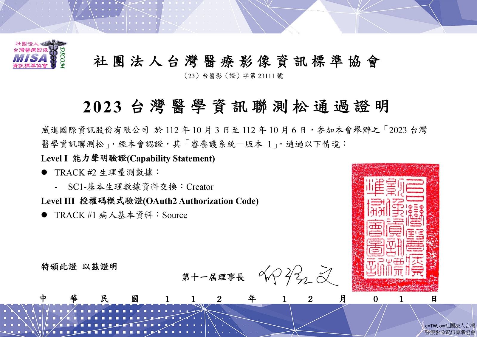 FHIR認證：睿養護通過兩個賽道認證