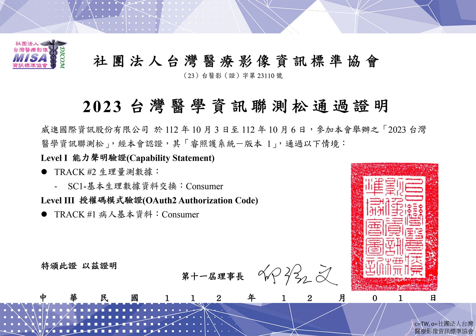 FHIR認證：睿照護通過兩個賽道認證